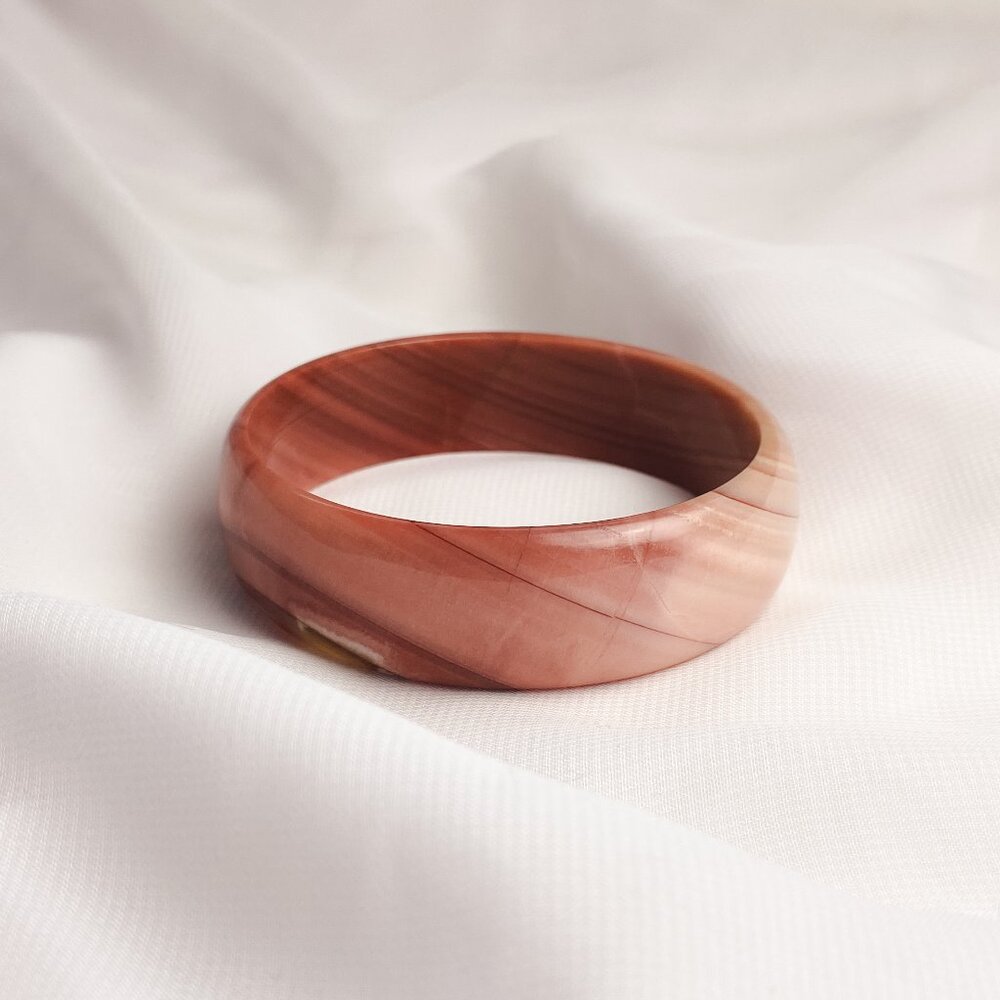 Solid Gemstone Carved Striped Pattern Pink Orange… - image 3